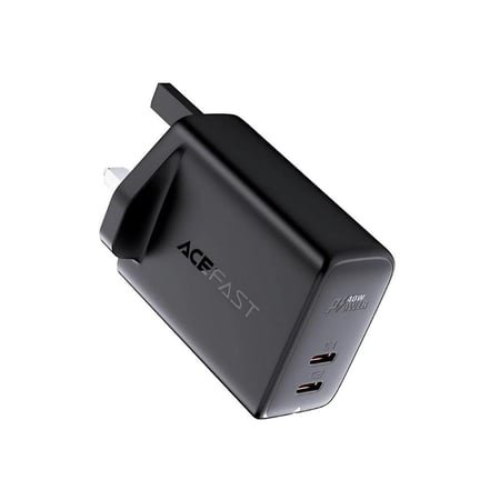 ايس فاست | A12 شاحن جداري بقوة 40 واط منفذين تايب سي - اسود