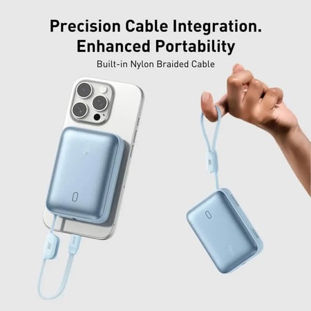 جودا بطارية متنقلة JODA Halo 10 بقوة 22.5 واط بسعة 10000 ملي امبير بمنفذ يو اس بي مع سلك تايب سي مدمج – ازرق فاتح