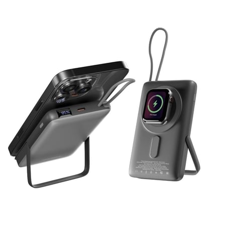 باور بانك جيبل 10000mAh شحن لاسلكي مغناطيسي سريع PD 22.5W مع حامل مدمج وشاشة LCD وكابل USB-C