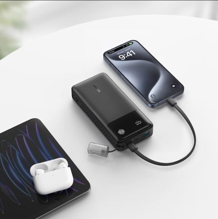 انكر - بطاريه متنقله سعه 10 بقوه 22.5 واط بمنفذ USB ومنفذين تايب سي