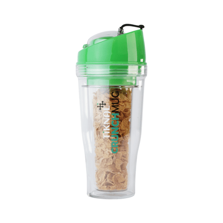 كوب إفطار TIKNAL CrunchMug محمول – كرانش كب للحبوب والحليب أثناء التنقل بدون ملعقة وبأداء مثالي للحفاظ على القرمشة ، سعة 12 أونصة - حجم XL عملي للمشاوير الصباحية والسفر
