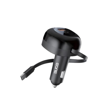 اي ون - شاحن سيارة مخرجين USB+PD مدمج كابل تايب سي شاحن سيارة  بقوه 81 W