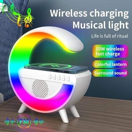 مصباح ليلي باضاءة LED محيطية مع شاحن لا سلكي ومكبر صوت بلوتوث الاصلية