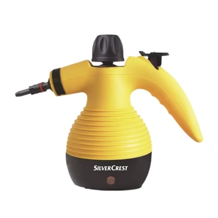 منظف بخار محمول فضي القمة باللونين الأصفر والأسود