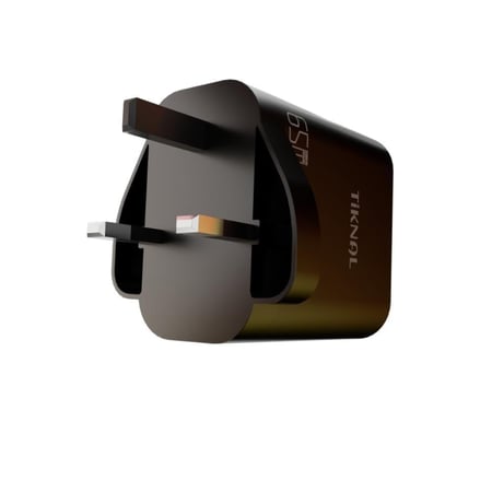 شاحن سريع TiKNAL GaN بقوة 65 واط - منفذين USB-C PD و USB-A QC 3.0