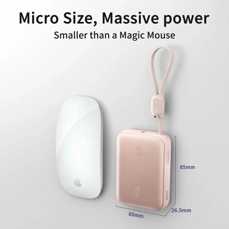 جودا بطارية متنقلة JODA Halo 10 بقوة 22.5 واط بسعة 10000 ملي امبير بمنفذ يو اس بي مع سلك تايب سي مدمج - وردي