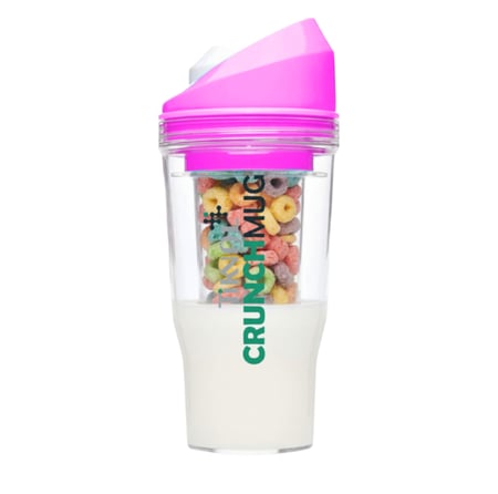 كوب إفطار TIKNAL CrunchMug محمول – كرانش كب للحبوب والحليب أثناء التنقل بدون ملعقة وبأداء مثالي للحفاظ على القرمشة ، سعة 12 أونصة - حجم XL عملي للمشاوير الصباحية والسفر