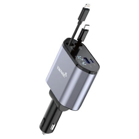 شاحن سيارة تكنلل 120 واط: شحن سريع ومنافذ متعددة تايب سي و لايتنينج وعرض رقمي