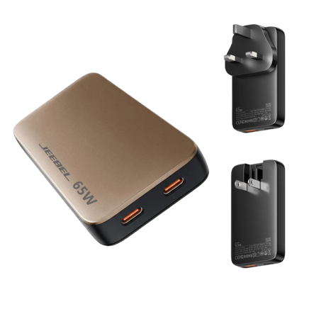 شاحن جيبل GaN 65W الرفيع فائق السرعة – تصميم أنيق وسهل الحمل مع منفذي USB-C وحماية ذكية