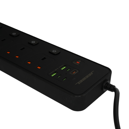 توصيلة كهرباء فولتكس جيبل | بقدرة 3250 واط 4 مقابس UK مستقلة + 2 USB + 4 USB-C PD – حماية متقدمة – معتمدة SASO