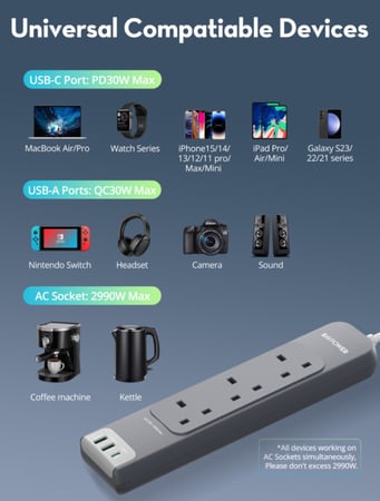 راف باور - توصيله كهربائيه 6 في 1 بطول 3 م