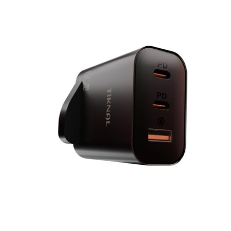 شاحن سريع TiKNAL GaN بقوة 65 واط - منفذين USB-C PD و USB-A QC 3.0