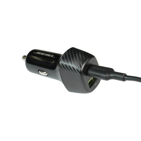 شاحن سيارة سريع 38 واط بمنفذين USB و USB-C مع كابل ايفون معتمد - شحن آمن وموثوق