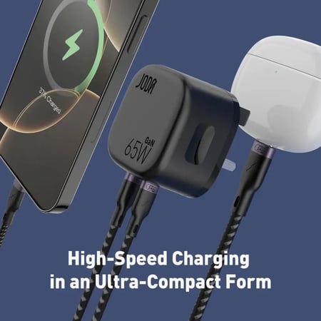 جودا - شاحن جداري JODA فولت بود بقوة 65 واط بمنفذين تايب سي - اسود