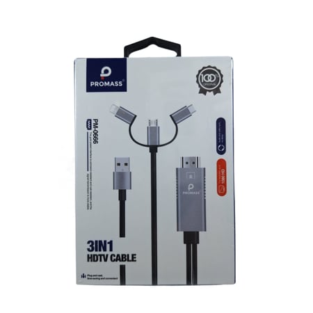 PROMAS - محول 3 في 1 من HDMI إلى ايفون و مايكرو وتايب سي م/PM-0666  ماركة برو ماس