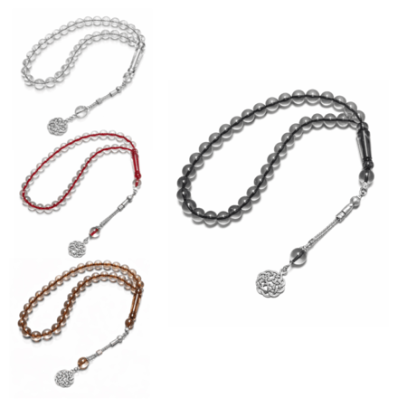 مسبحة كريستال شفافة متعددة الألوان بتعليقة فضية أنيقة