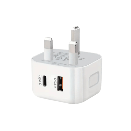 شاحن جداري بمنفذين شحن (USB - USB-C )