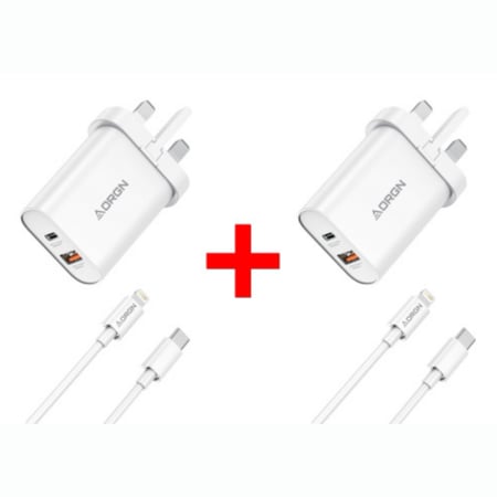 2 شاحن AORGN سريع 20W مع كيبل USB-C إلى Lightning