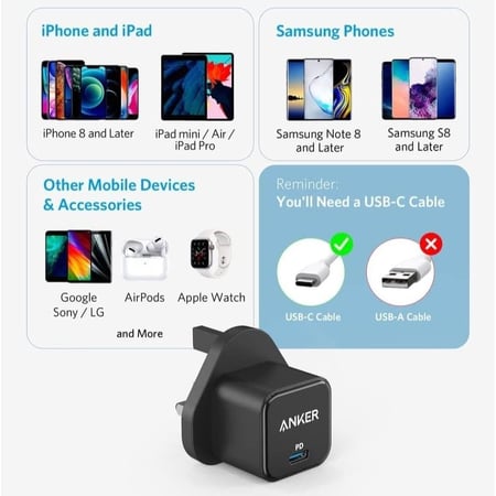 ANKER - شاحن جداري PD قوة 20 واط - اسود م/A2149 ماركة انكر