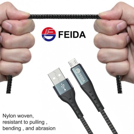 FEIDA - كيبل مايكرو USB قماش اسود 2متر م/AST26 ماركة فيدا