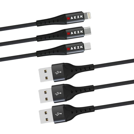 عرض 3 كيابل قماش USB من نايزك NAEZK شكلها حسب طلبك
