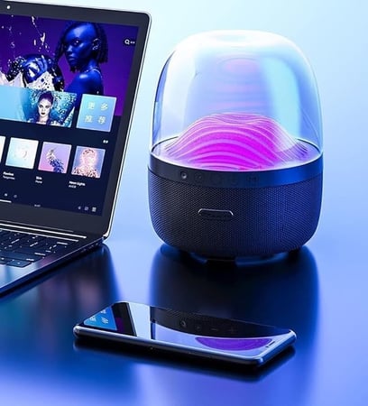 BASTEC - سماعة سبيكر مكبر صوت مع اضاءة LED اسود - م/ BC2425 ماركة باستك