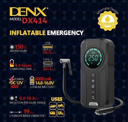 DENX - منفاخ هواء مع اشتراك بطارية للسيارة 90 W م/DX414 ماركة دينكس