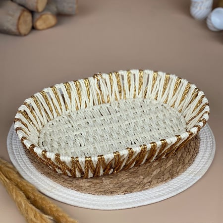 طبق حبال ابيض ذهبي بيضاوي - متجر سلة المواسم