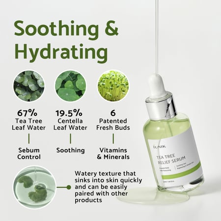 iUNIK - Tea Tree Relief Serum 50ml سيروم مناسب للبشرة المعرضه لحب الشباب من ايونك بمستخلص التي تري
