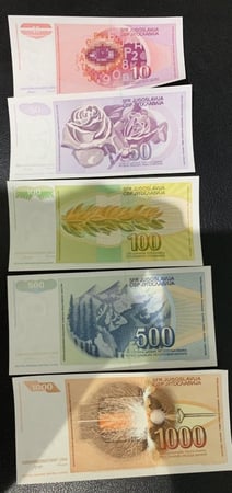طقم يوغوسلافيا فئة 10+50+100+500+100دينار أنسر