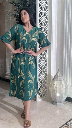 دراعه رمضانية خضراء حرير مغسول مكرمش مطرزة بخيوط القصب