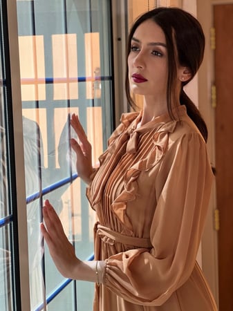 فستان ترابي طويل من الخلف قصير من الامام شيفون رقم 20