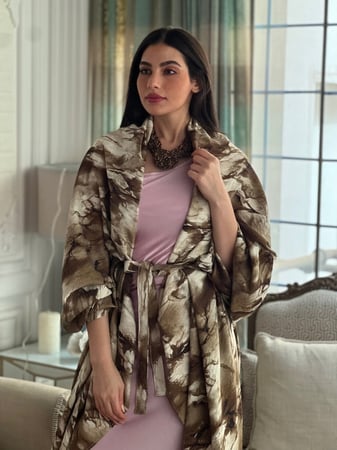 كارديغان مشجر بني وترابي وابيض بحزام