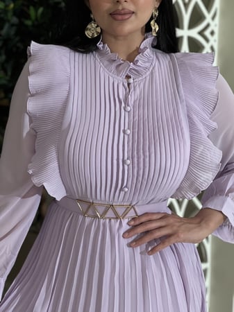 فستان العيد بليسيه بأكمام شيفون موف بحزا