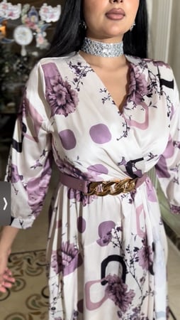 فستان العيد حرير مرد مشجر اوف وايت وموف بحزام