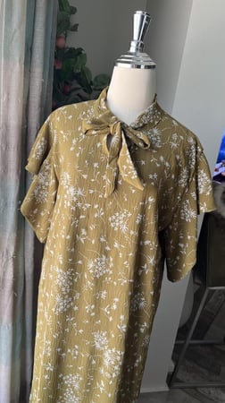 دراعه رمضانية زيتي حرير مغسول مكرمش مطرزة بخيوط القصب