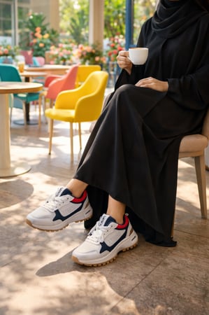 حذاء رياضي ابيض واسود واحمر أنيق ومريح وعملي وخفيف