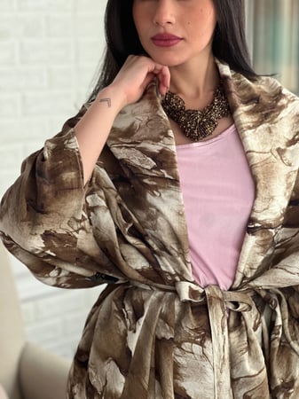 كارديغان مشجر بني وترابي وابيض بحزام