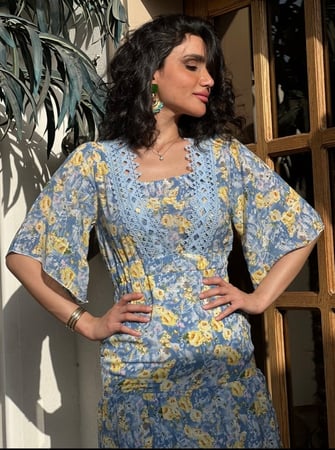 فستان العيد ازرق شيفون مشجر رقم 7