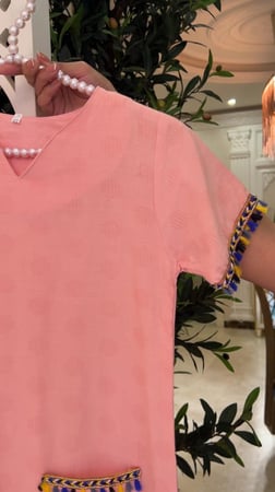 دراعة الطفلة رمضانية لون وردي تطريز بدوي انيقه ومناسبه للبيت