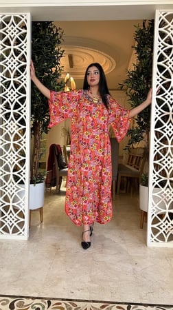 فستان / دراعه قطن مشجر مطرز ومزين بالفصوص رقم 58