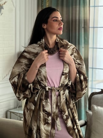 كارديغان مشجر بني وترابي وابيض بحزام