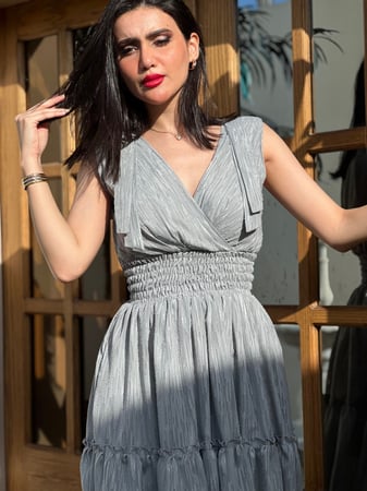 فستان العيد رصاصي شيفون مبطن رقم 13