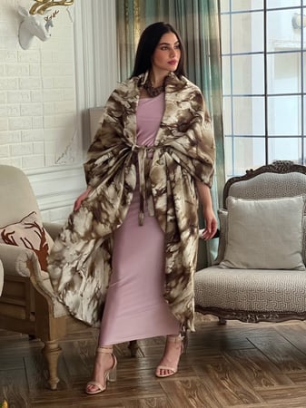 كارديغان مشجر بني وترابي وابيض بحزام