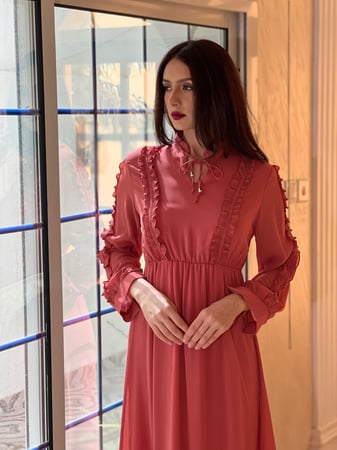 فستان وردي غامق مكسي شيفون رقم 19