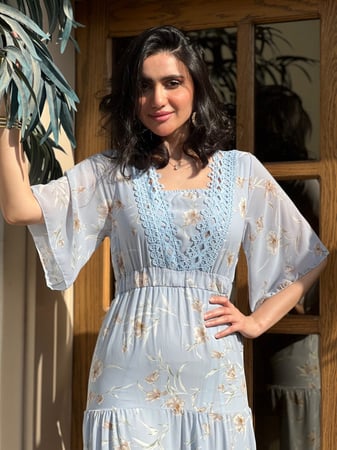 فستان العيد ازرق سماوي شيفون مشجر رقم 8