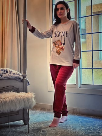 بجامة مخمل شتوية عودي ورصاصي رقم 4