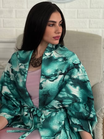 كارديغان مشجر اخضر وابيض بحزام