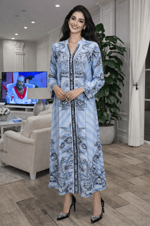 دراعه رمضانية سماوي فخمه مناسبه للسهرة مزينه بفصوص الكريستال