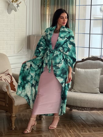 كارديغان مشجر اخضر وابيض بحزام